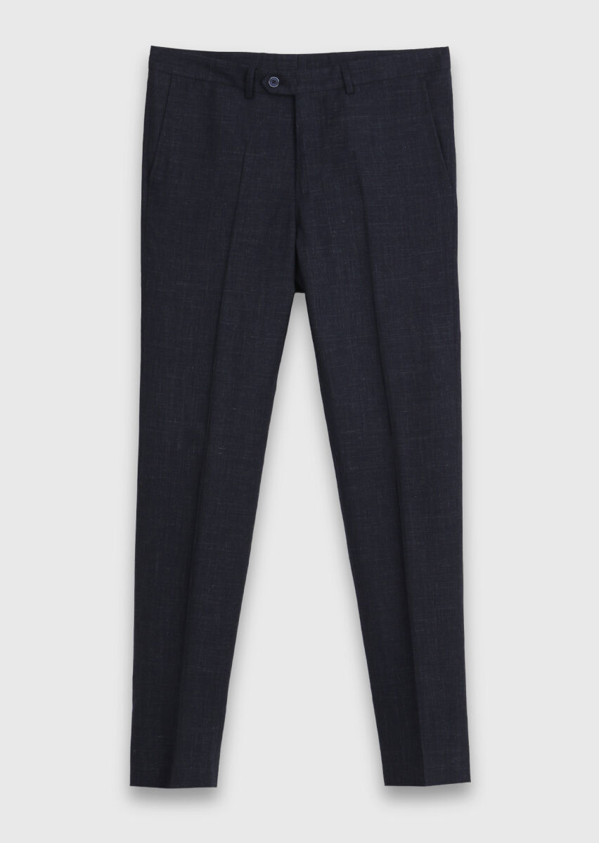 Navy Blue Patterned Zeroweight Slim Fit Wool Blended Suit - 7