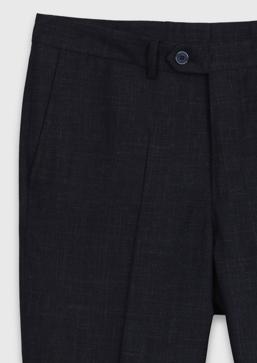 Navy Blue Patterned Zeroweight Slim Fit Wool Blended Suit - 11