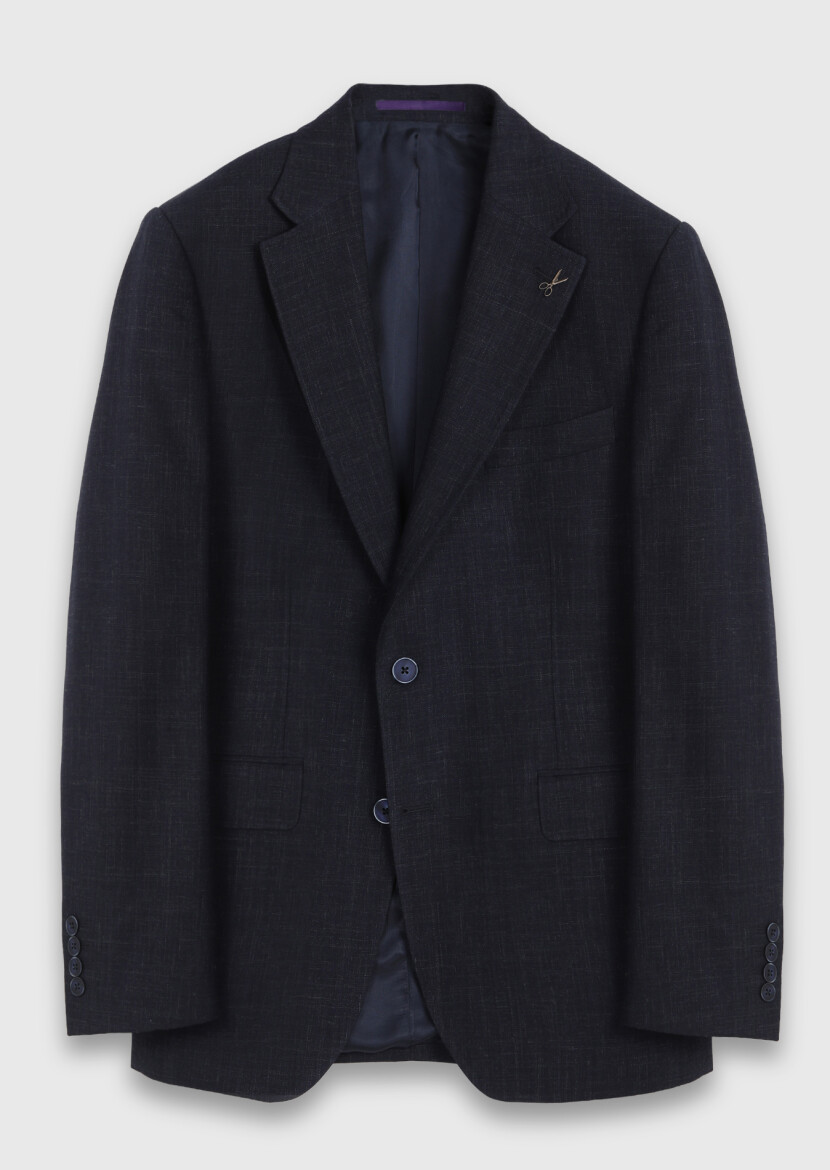 Navy Blue Patterned Zeroweight Slim Fit Wool Blended Suit - 6