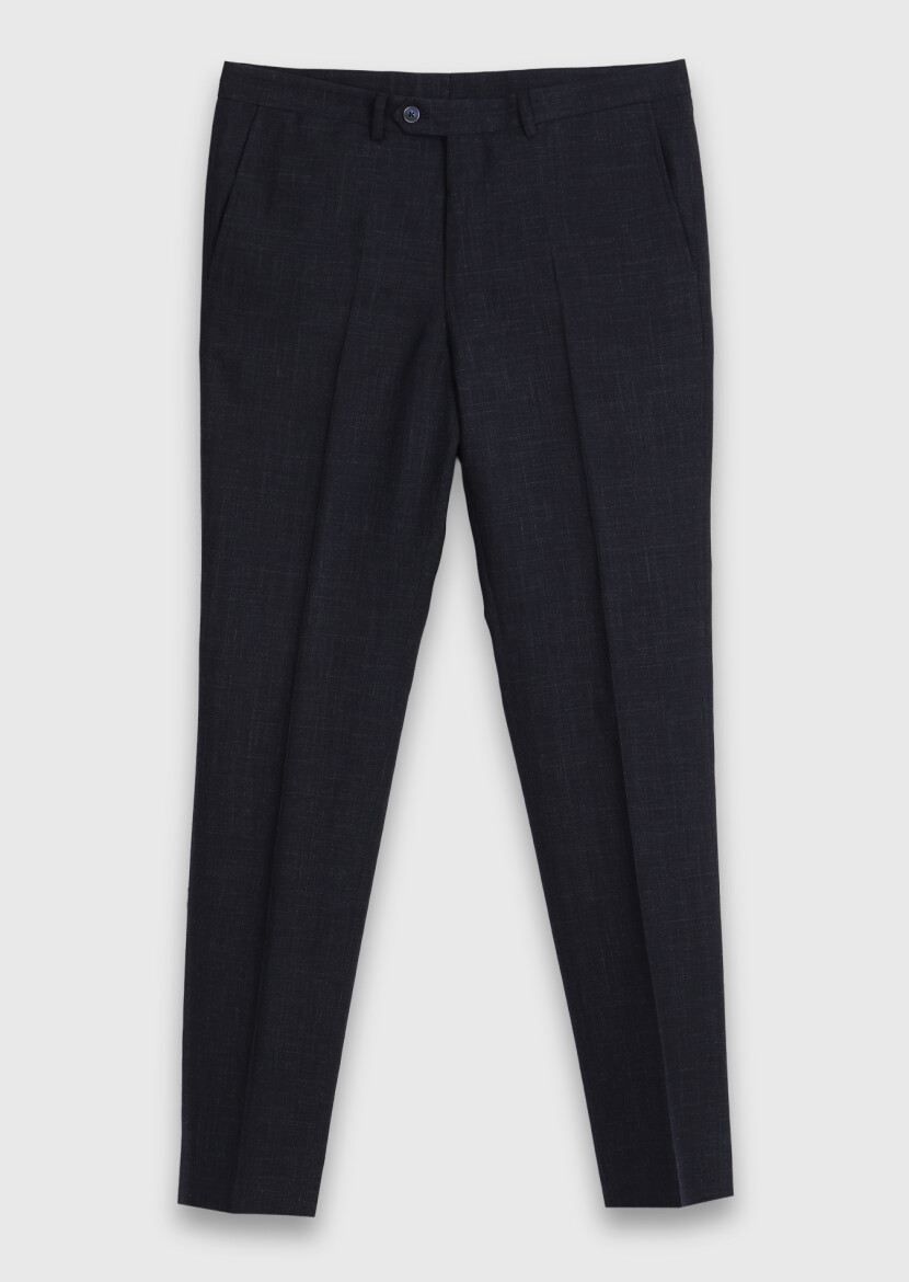 Navy Blue Patterned Zeroweight Slim Fit Wool Blended Suit - 7