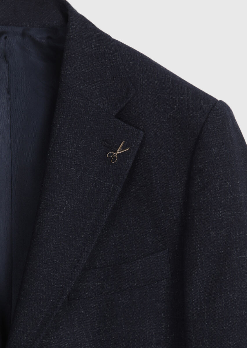 Navy Blue Patterned Zeroweight Slim Fit Wool Blended Suit - 8