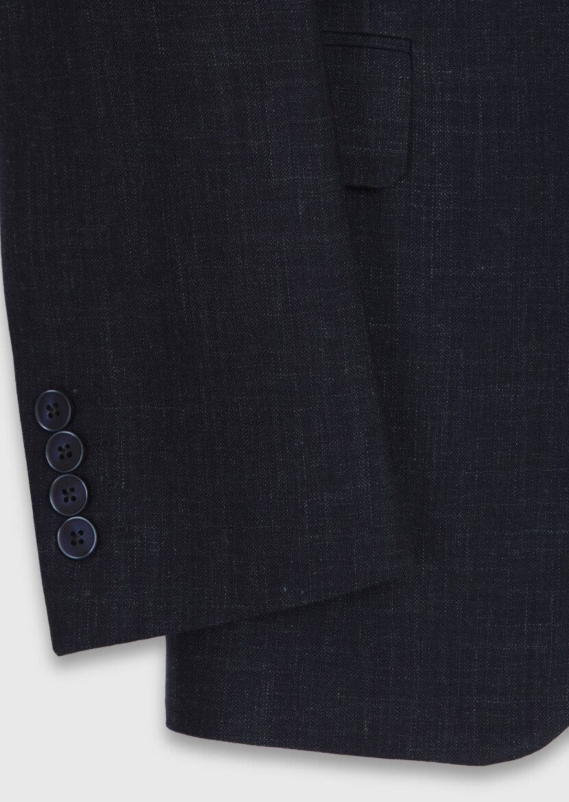 Navy Blue Patterned Zeroweight Slim Fit Wool Blended Suit - 9