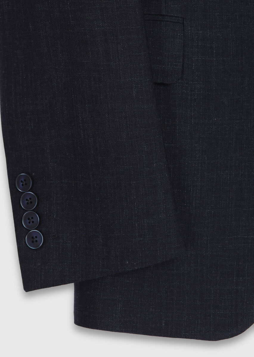 Navy Blue Patterned Zeroweight Slim Fit Wool Blended Suit - 9