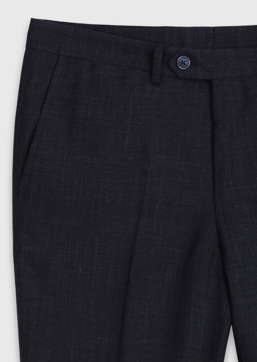 Navy Blue Patterned Zeroweight Slim Fit Wool Blended Suit - 10