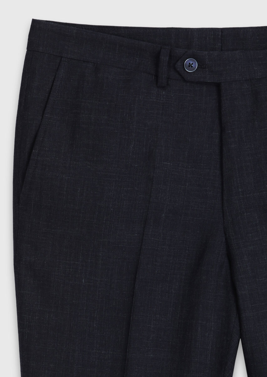 Navy Blue Patterned Zeroweight Slim Fit Wool Blended Suit - 10