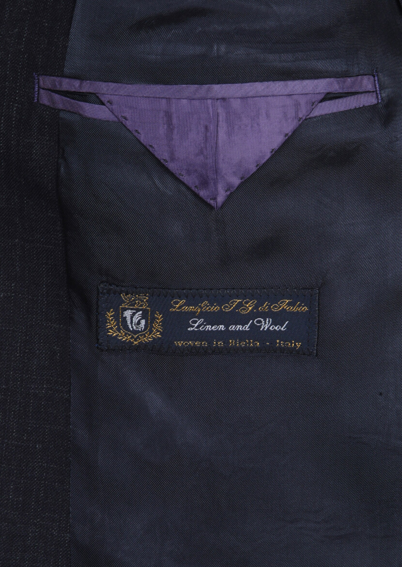 Navy Blue Patterned Zeroweight Slim Fit Wool Blended Suit - 11