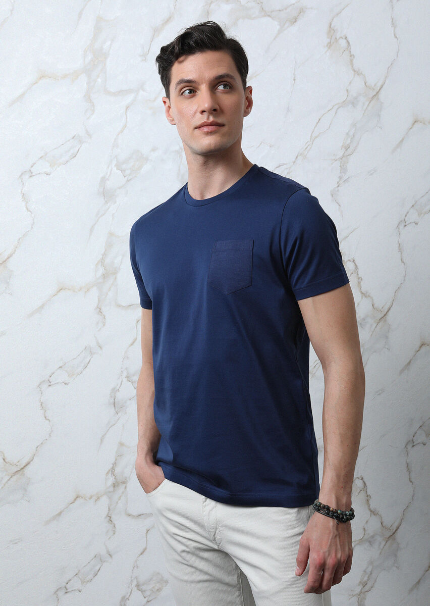 Navy Blue Plain 100% Cotton T-Shirt - 1