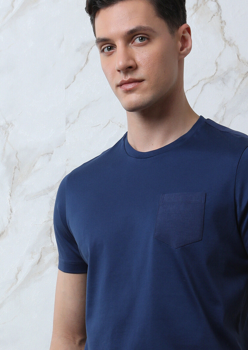 Navy Blue Plain 100% Cotton T-Shirt - 2