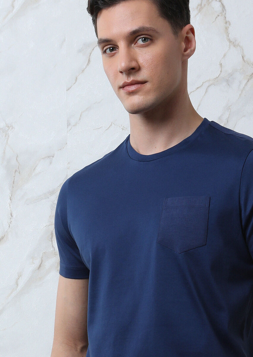 Navy Blue Plain 100% Cotton T-Shirt - 2
