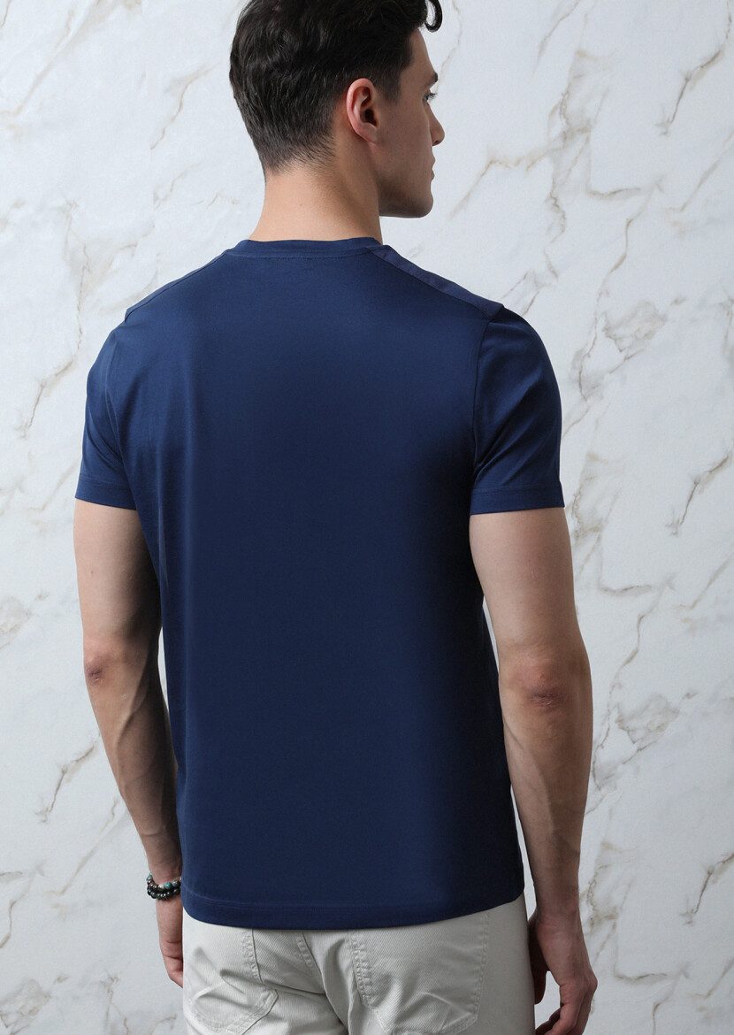 Navy Blue Plain 100% Cotton T-Shirt - 5