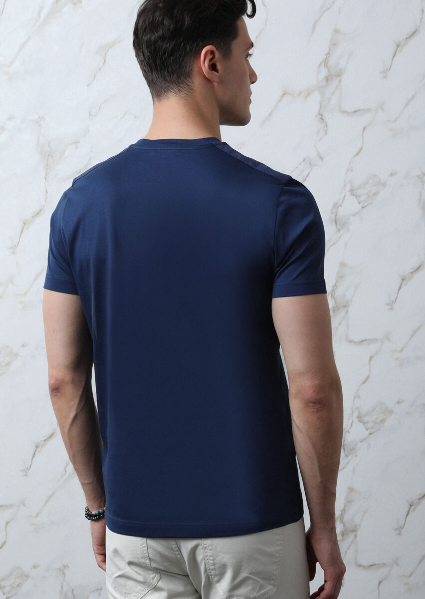 Navy Blue Plain 100% Cotton T-Shirt - 5