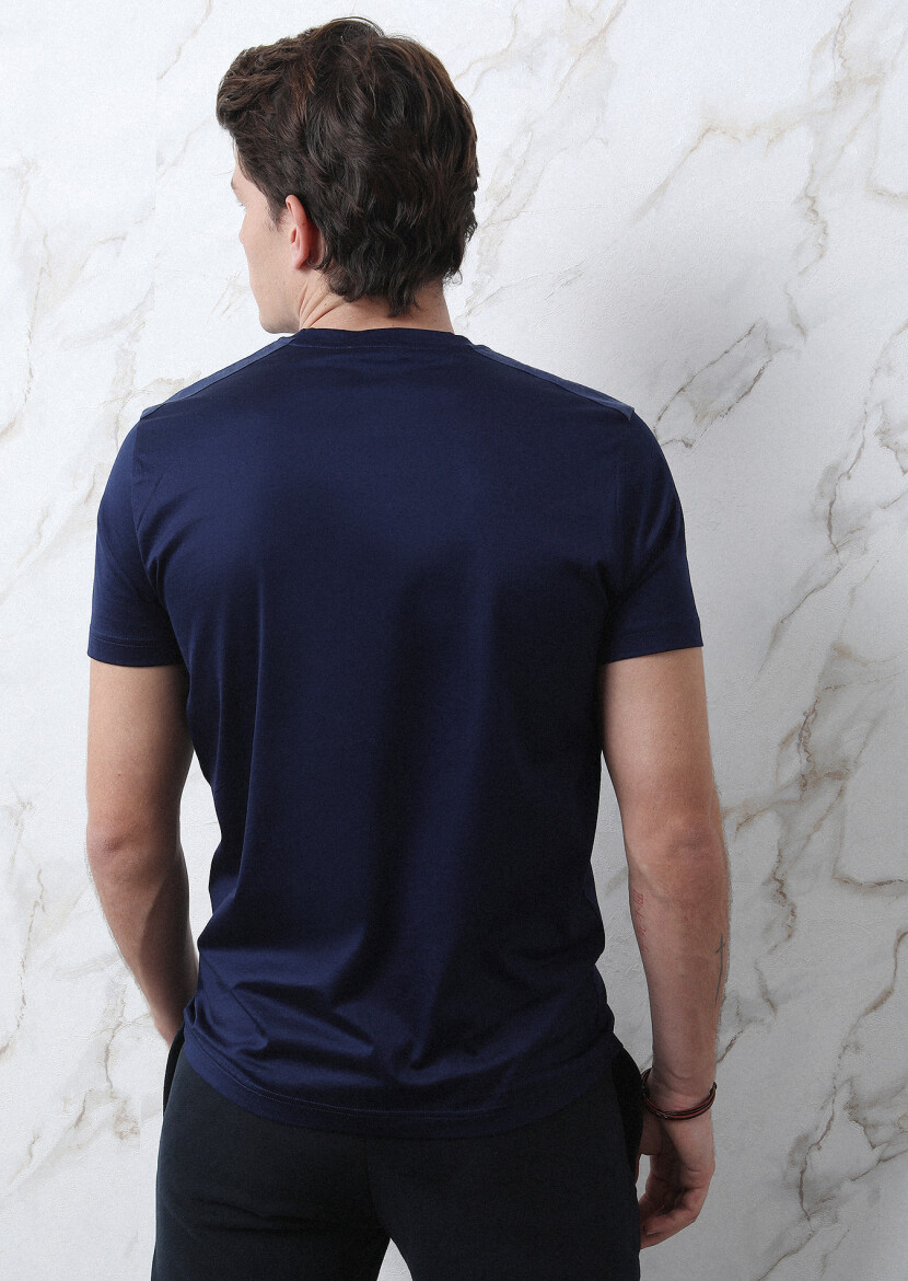 Navy Blue Plain 100% Cotton T-Shirt - 7