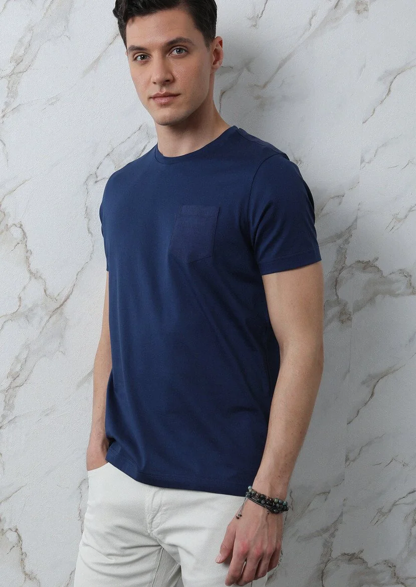 Navy Blue Plain 100% Cotton T-Shirt - 4