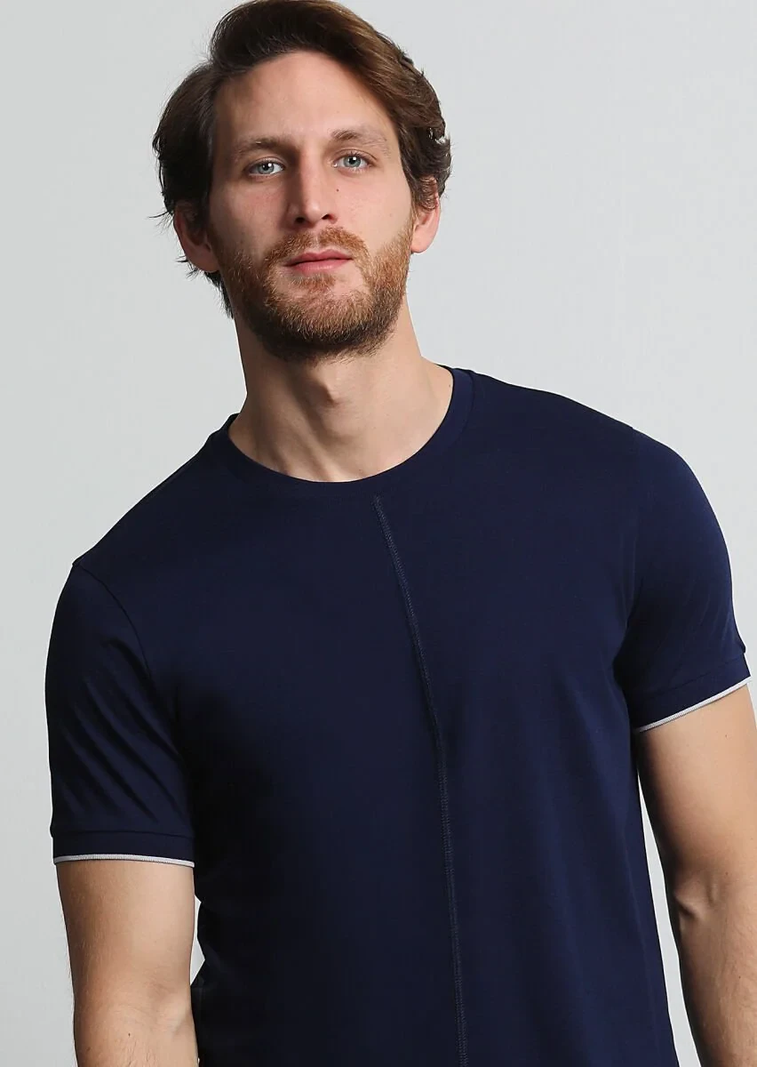 Navy Blue Plain 100% Cotton T-Shirt - 1