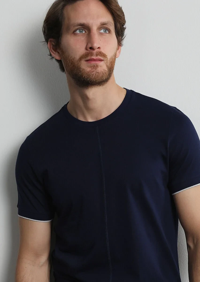 Navy Blue Plain 100% Cotton T-Shirt - 2