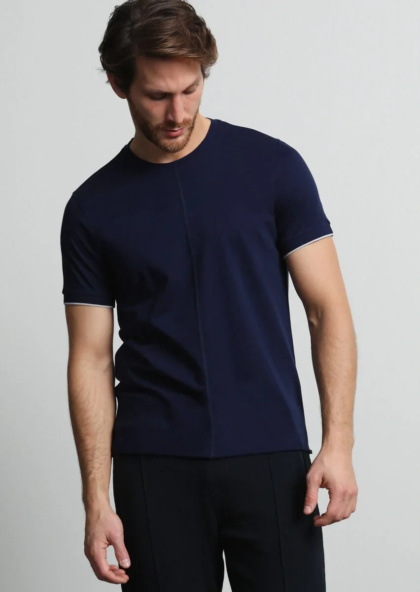 Navy Blue Plain 100% Cotton T-Shirt - 3