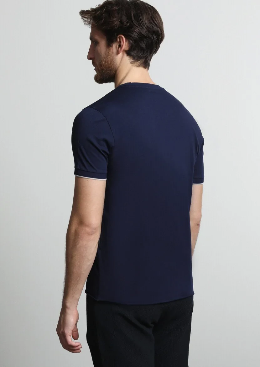Navy Blue Plain 100% Cotton T-Shirt - 4