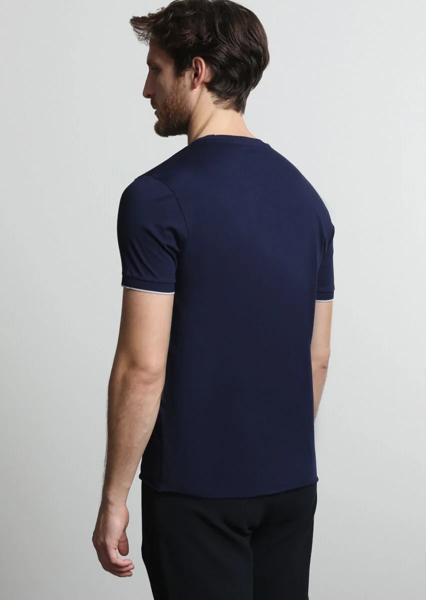 Navy Blue Plain 100% Cotton T-Shirt - 4