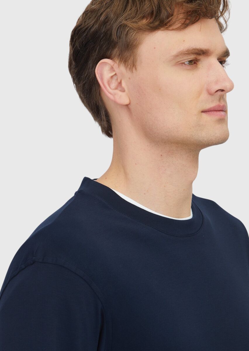 Navy Blue Plain 100% Cotton T-Shirt - 4