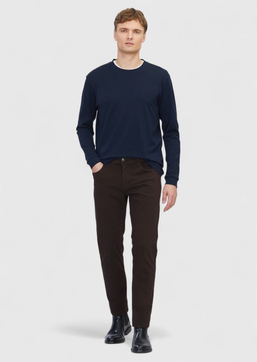 Navy Blue Plain Crew Neck 100% Cotton T-Shirt - 2