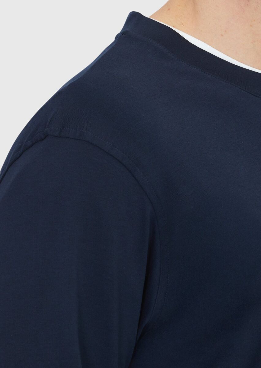 Navy Blue Plain Crew Neck 100% Cotton T-Shirt - 5