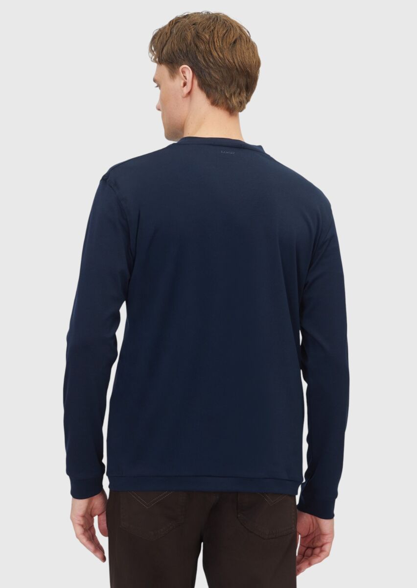 Navy Blue Plain Crew Neck 100% Cotton T-Shirt - 6