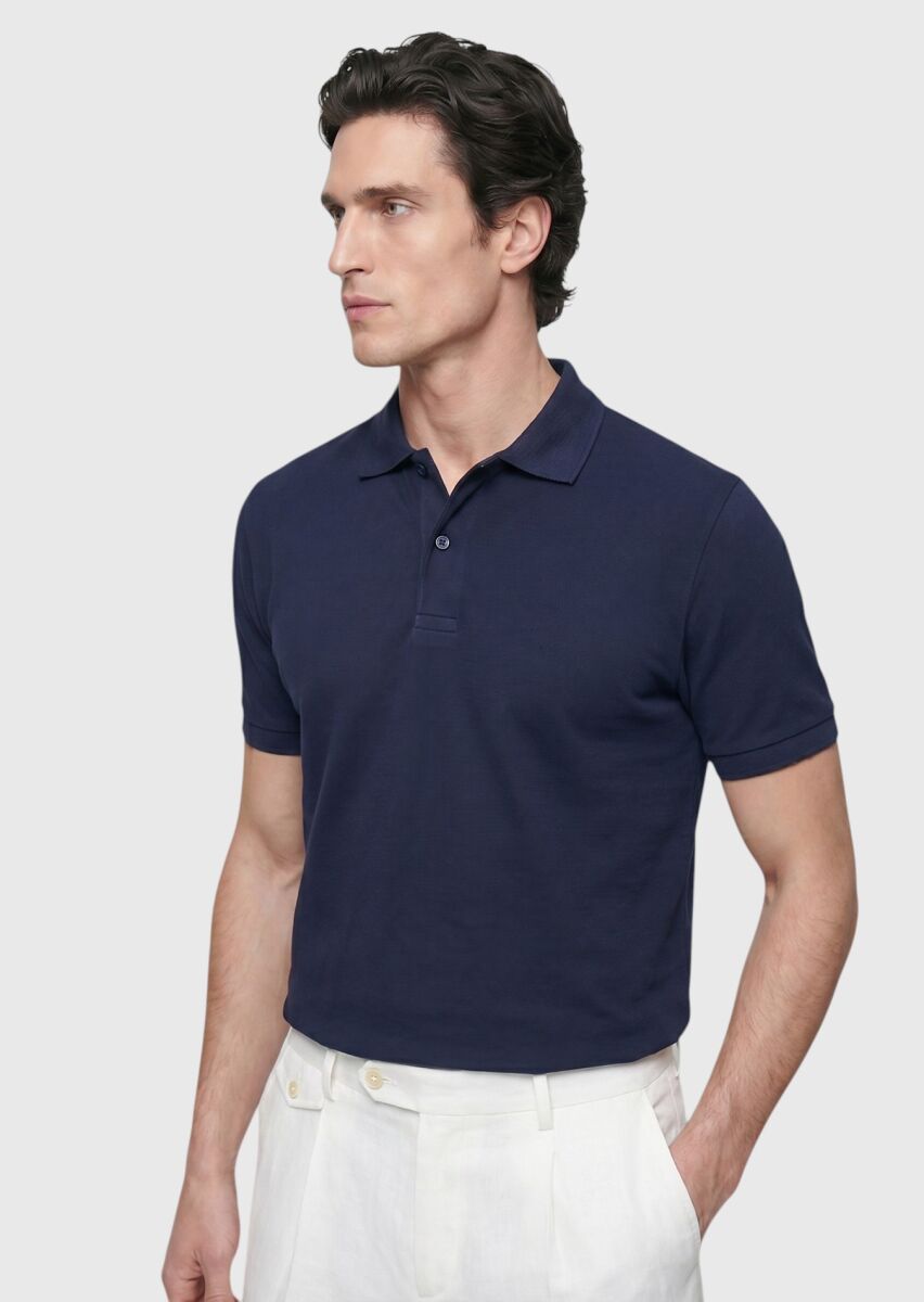 Navy Blue Plain 100% Cotton T-Shirt - 4