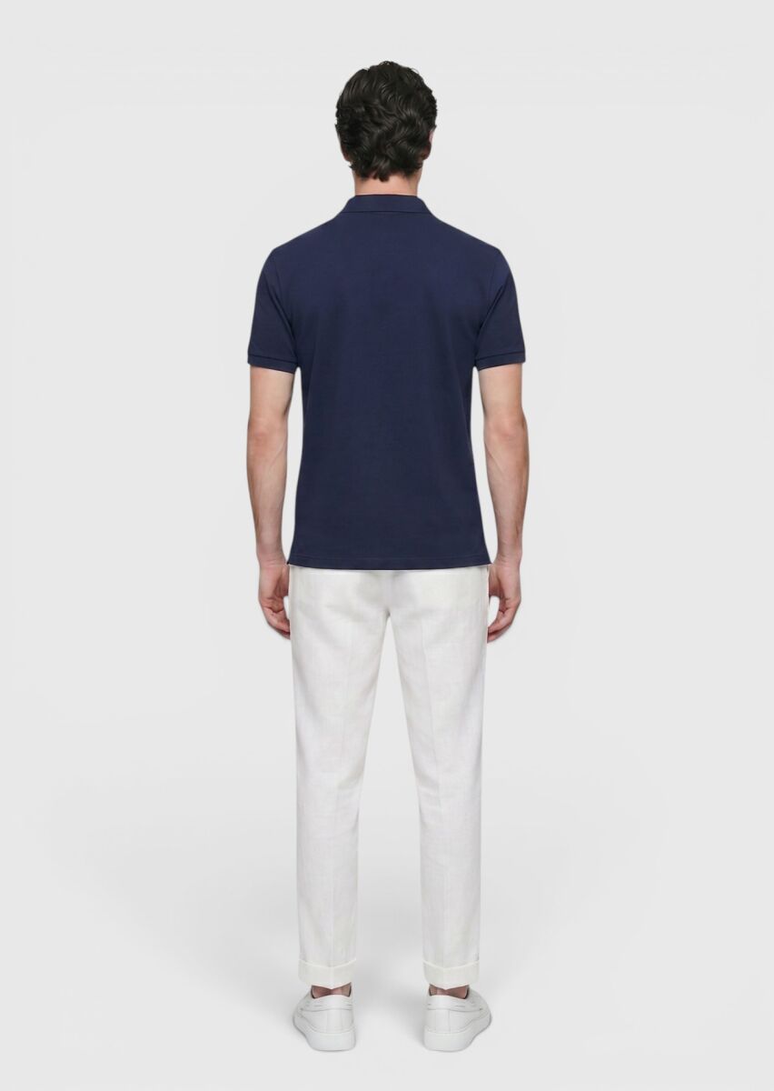 Navy Blue Plain 100% Cotton T-Shirt - 5