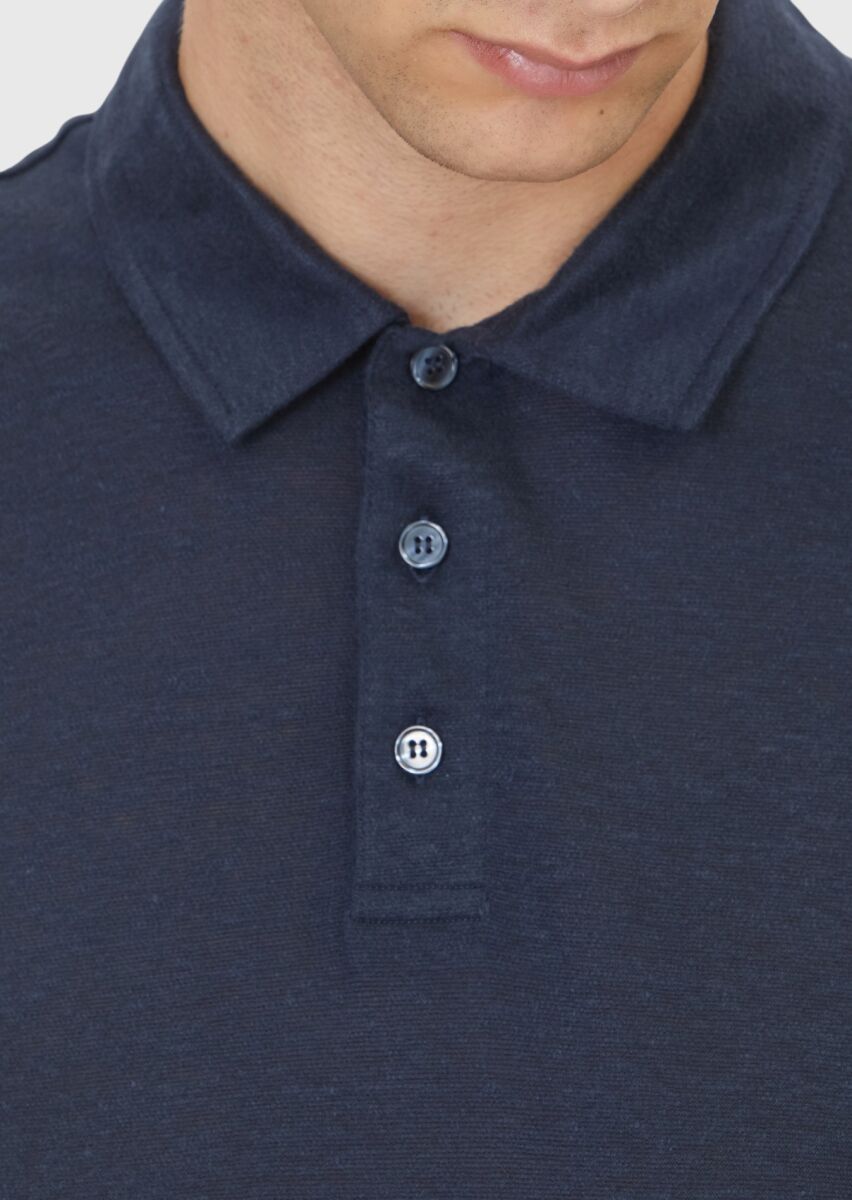 Navy Blue Plain 100% Linen T-Shirt - 4