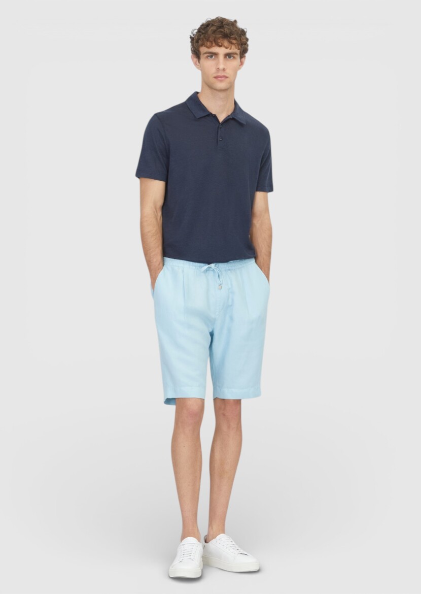 Navy Blue Plain 100% Linen T-Shirt 