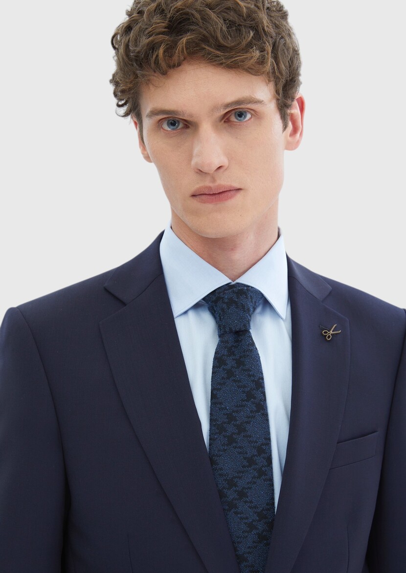 Navy Blue Plain 100% Wool Suit - 3