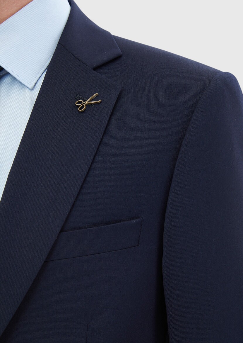 Navy Blue Plain 100% Wool Suit - 4