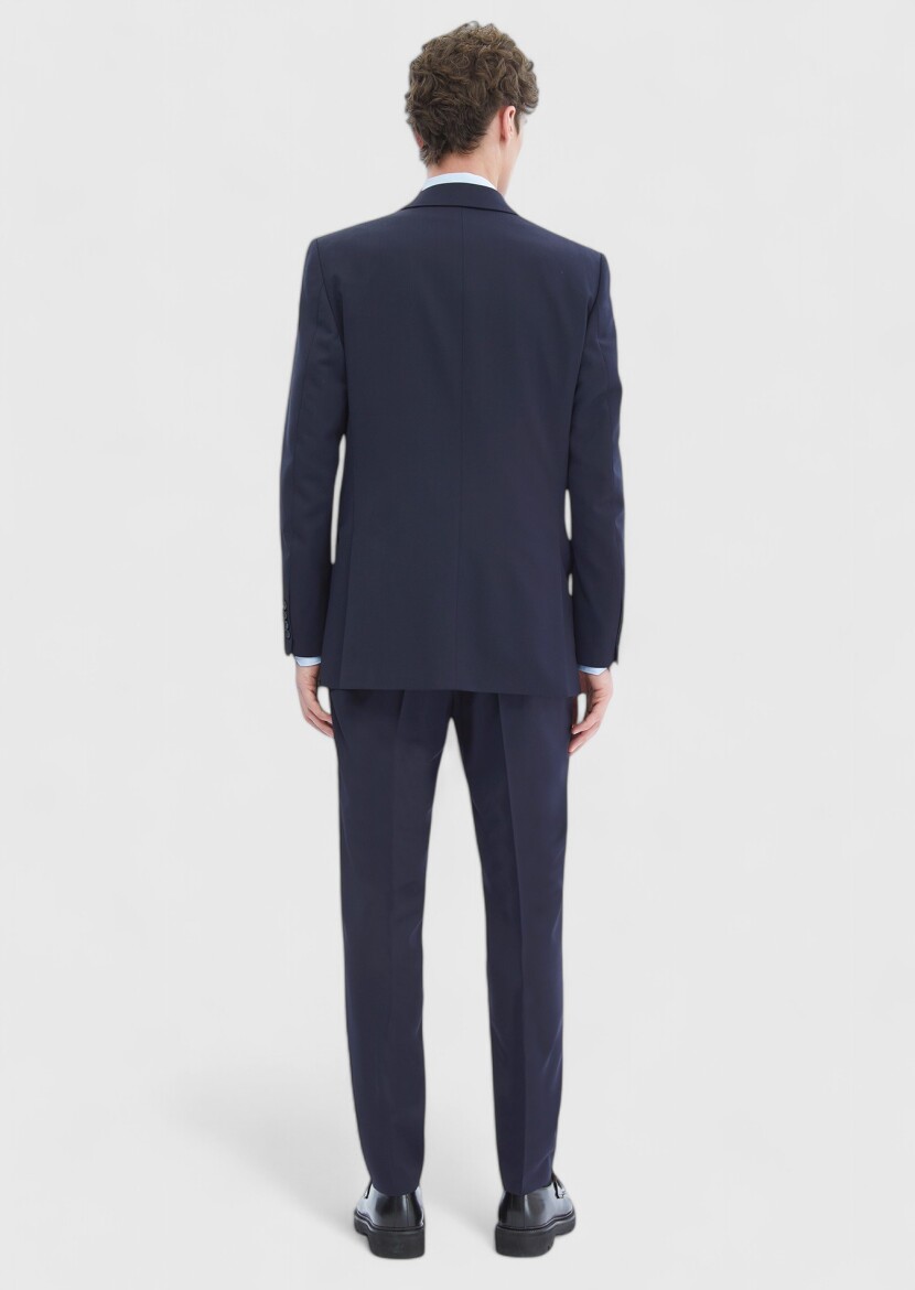 Navy Blue Plain 100% Wool Suit - 5