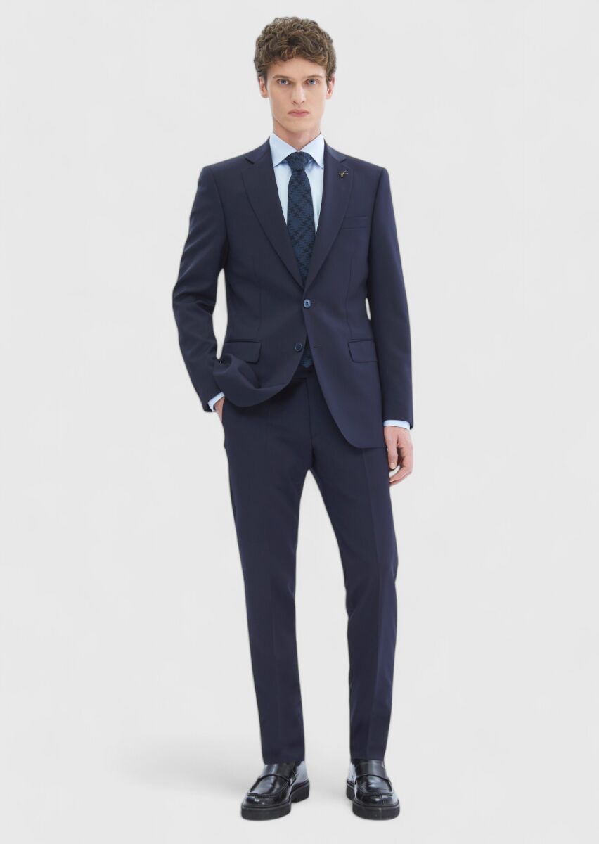 Navy Blue Plain 100% Wool Suit - 2