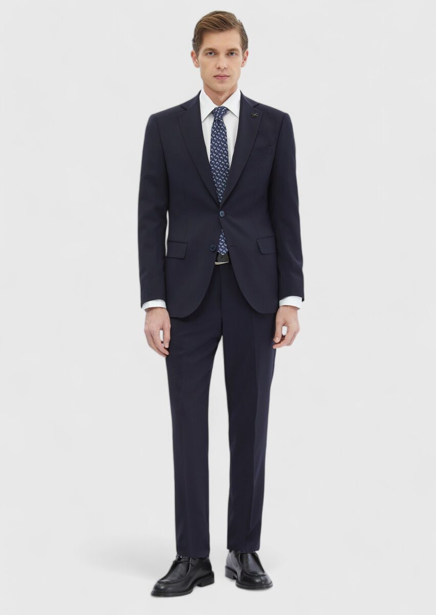 Navy Blue Plain 100% Wool Suit - 2