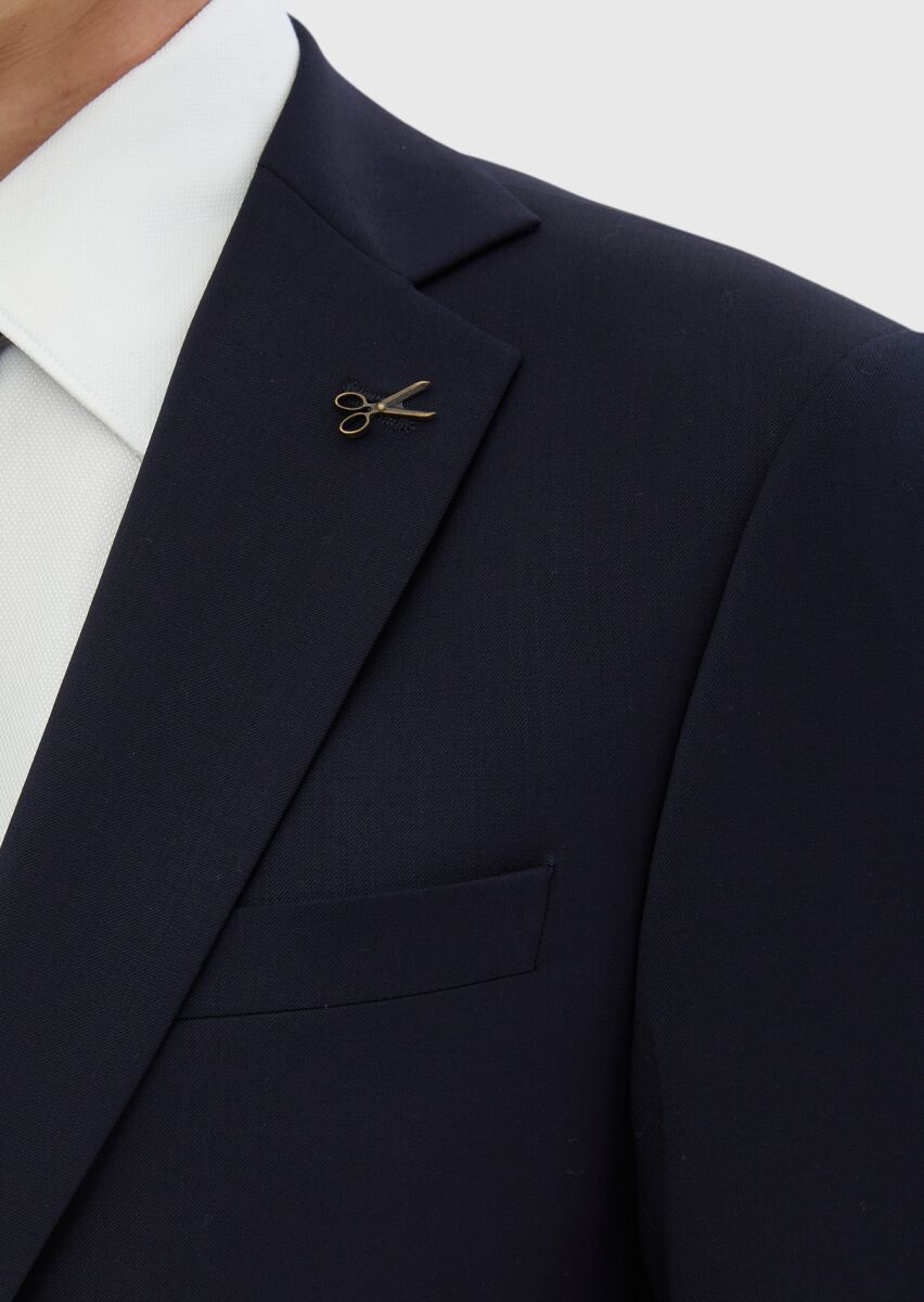 Navy Blue Plain 100% Wool Suit - 4