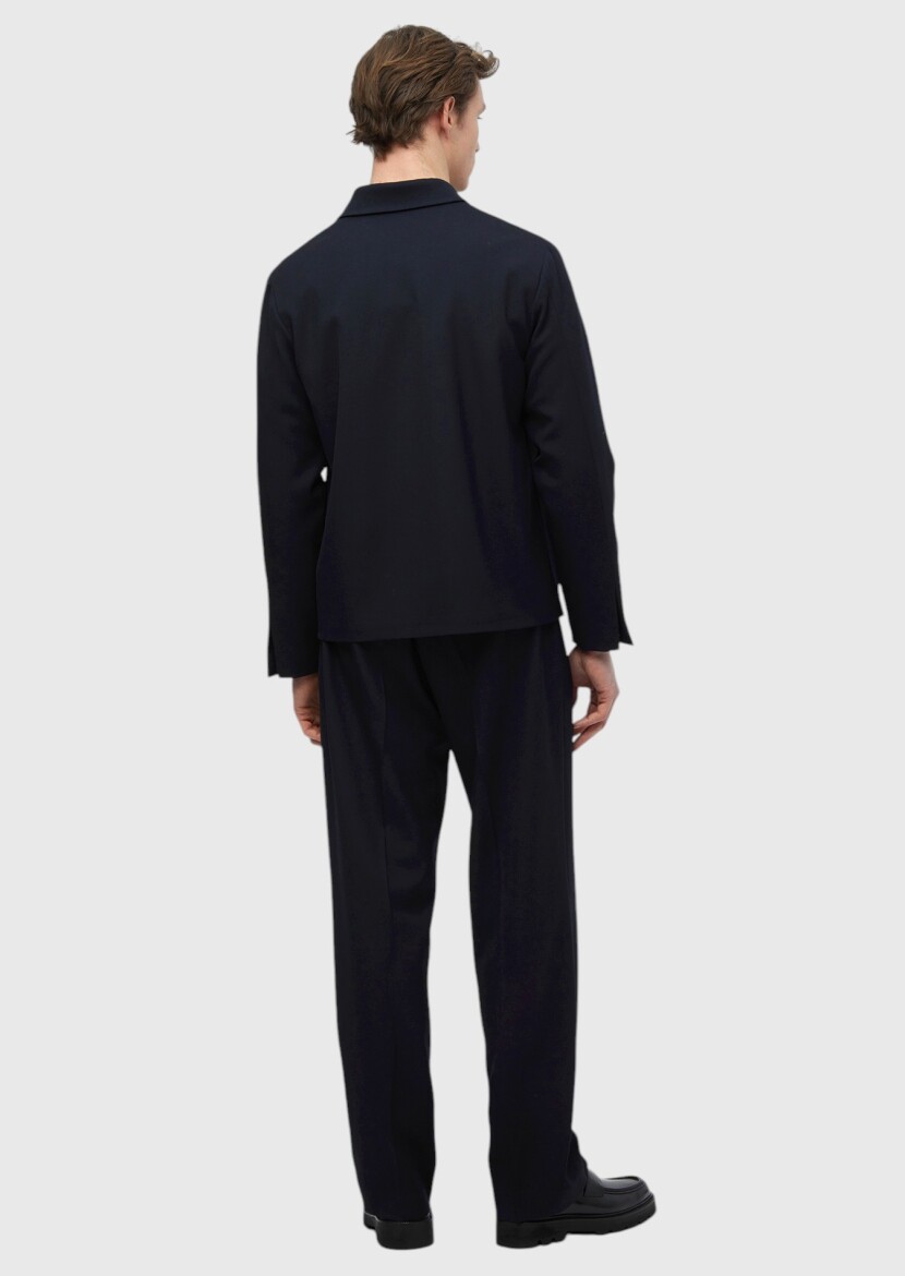 Navy Blue Plain Casual Fit 100% Wool Suit - 7
