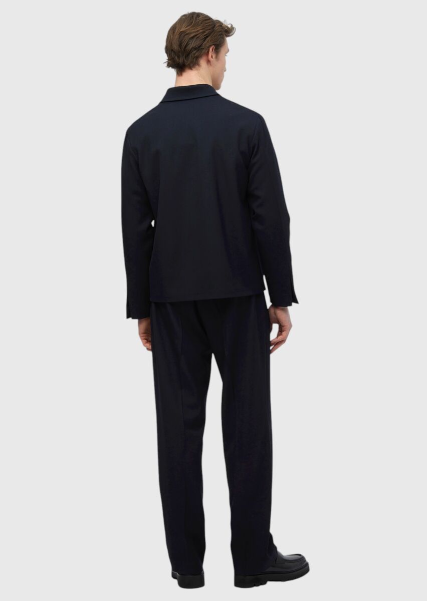 Navy Blue Plain Casual Fit 100% Wool Suit - 7