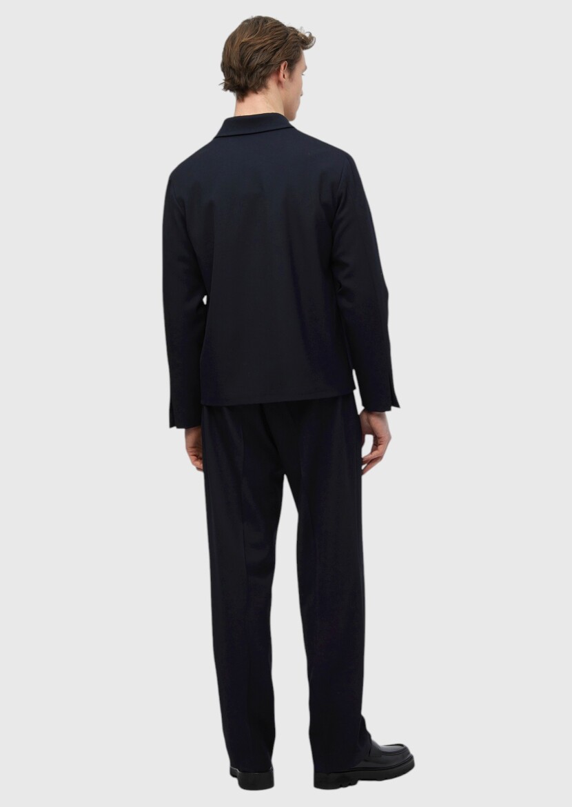 Navy Blue Plain Casual Fit 100% Wool Suit - 8