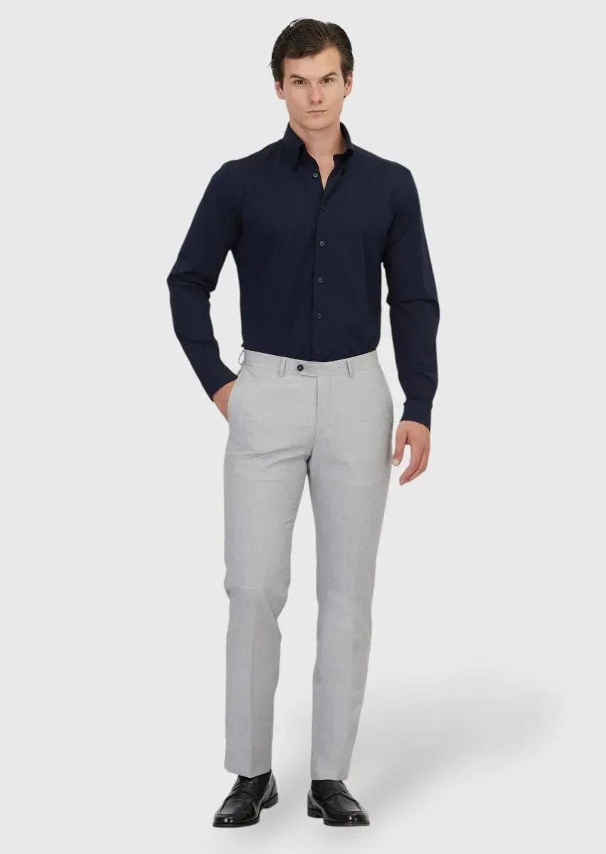 Navy Blue Plain Casual Fit Knitting Casual Cotton Blended Shirt - 2