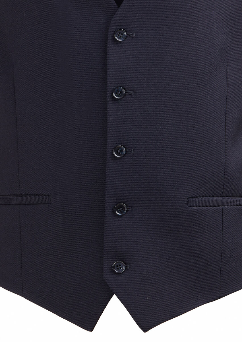 Navy Blue Plain Casual Waistcoat - 2