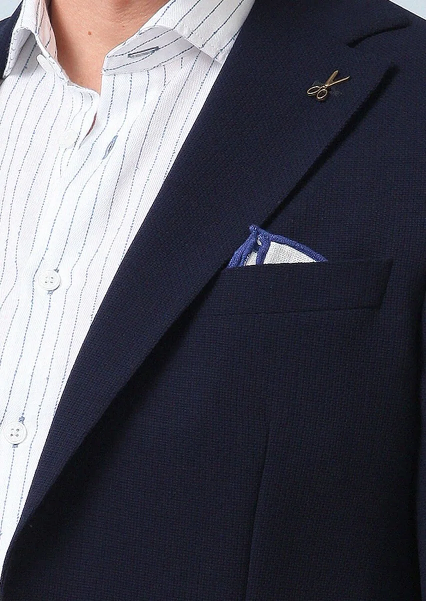 Navy Blue Plain Comfort Fit 100% Wool Jacket - 3