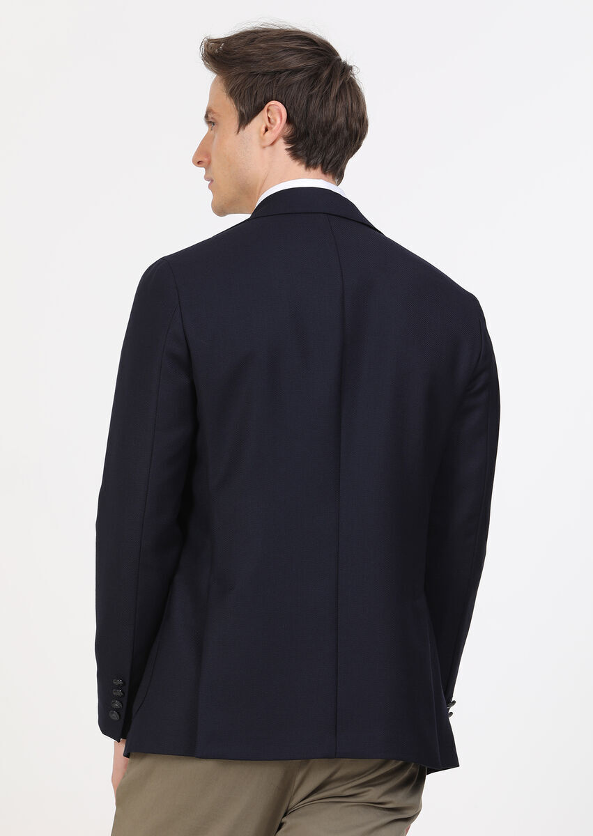 Navy Blue Plain Comfort Fit 100% Wool Jacket - 5