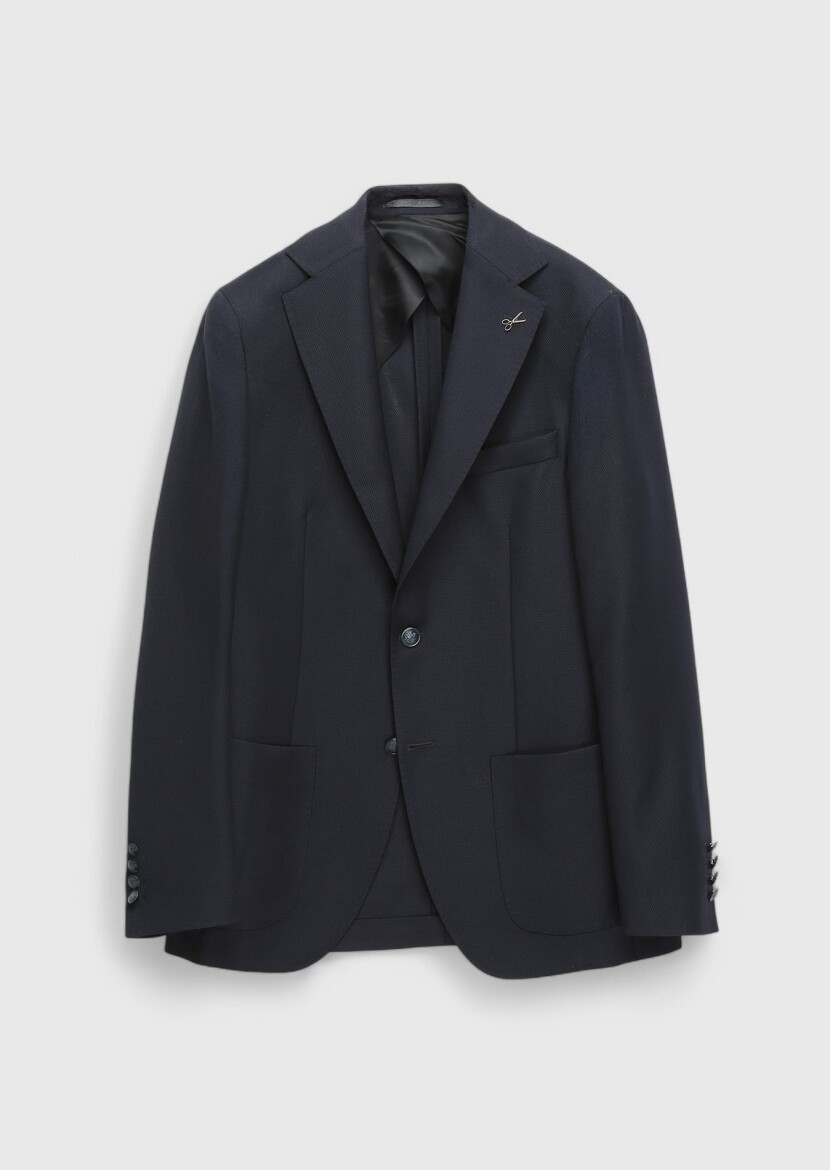 Navy Blue Plain Comfort Fit 100% Wool Jacket - 7