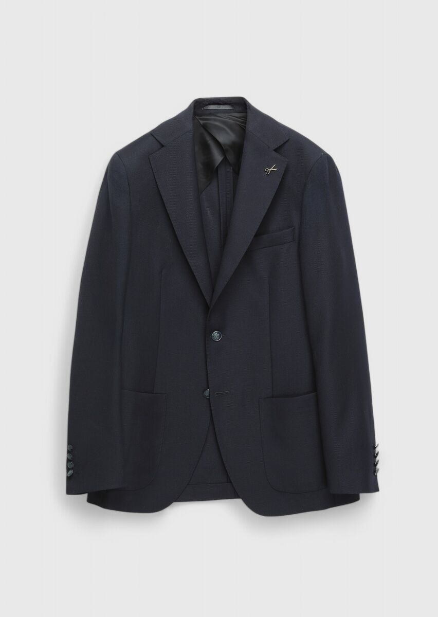 Navy Blue Plain Comfort Fit 100% Wool Jacket - 7