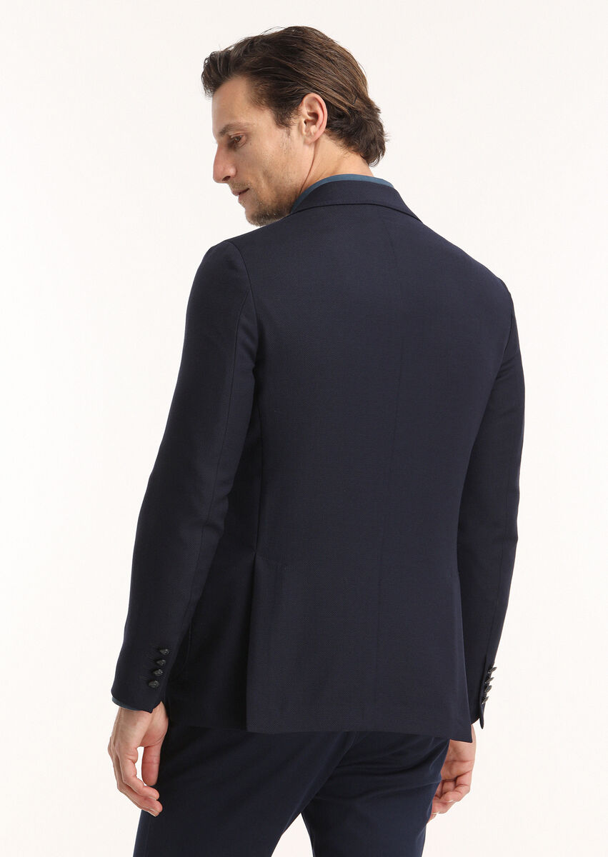 Navy Blue Plain Comfort Fit 100% Wool Jacket - 5