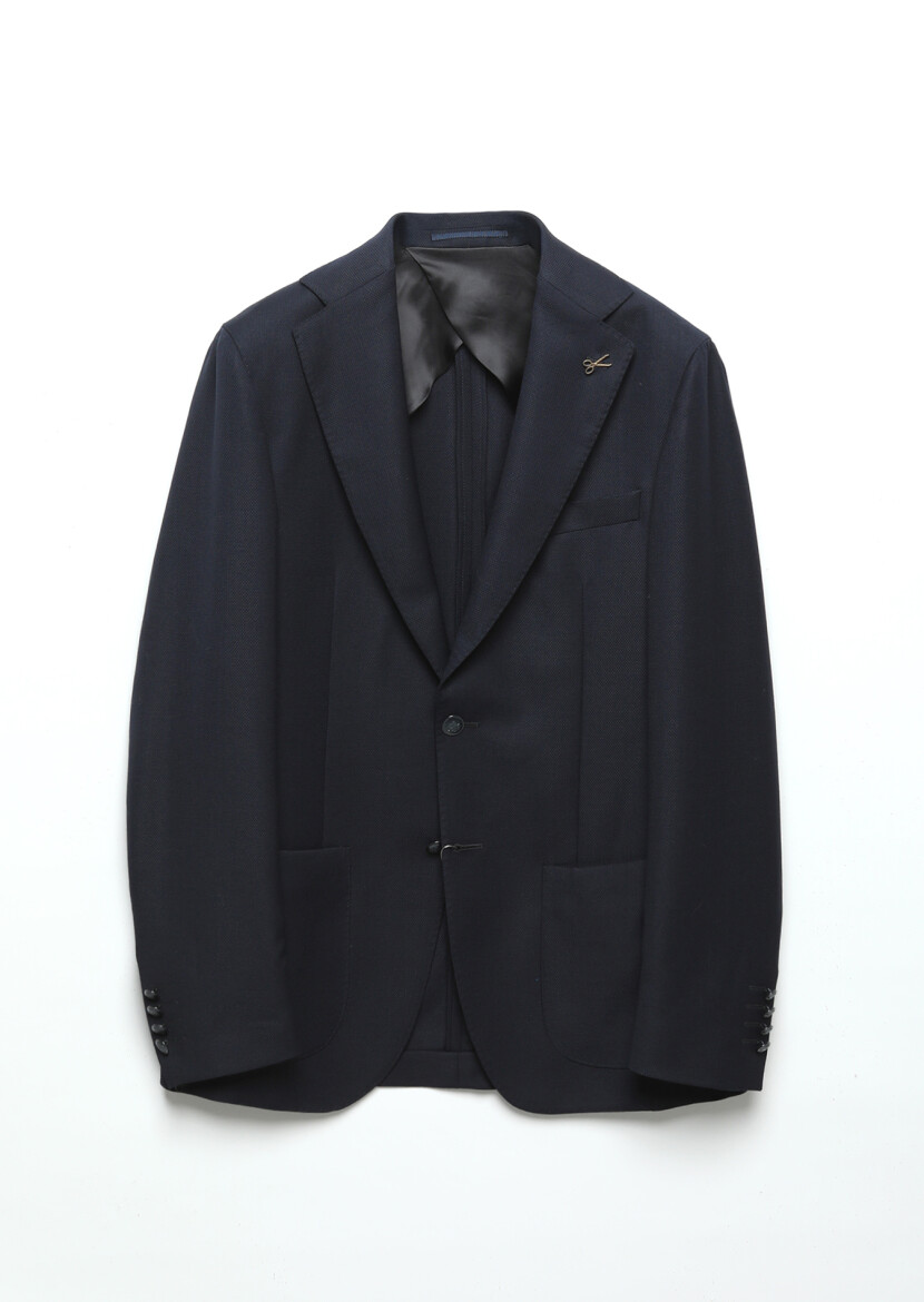 Navy Blue Plain Comfort Fit 100% Wool Jacket - 8