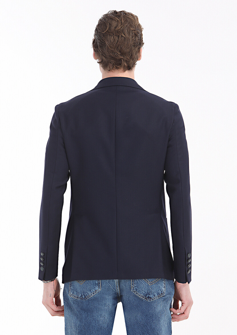 Navy Blue Plain Comfort Fit 100% Wool Jacket - 6