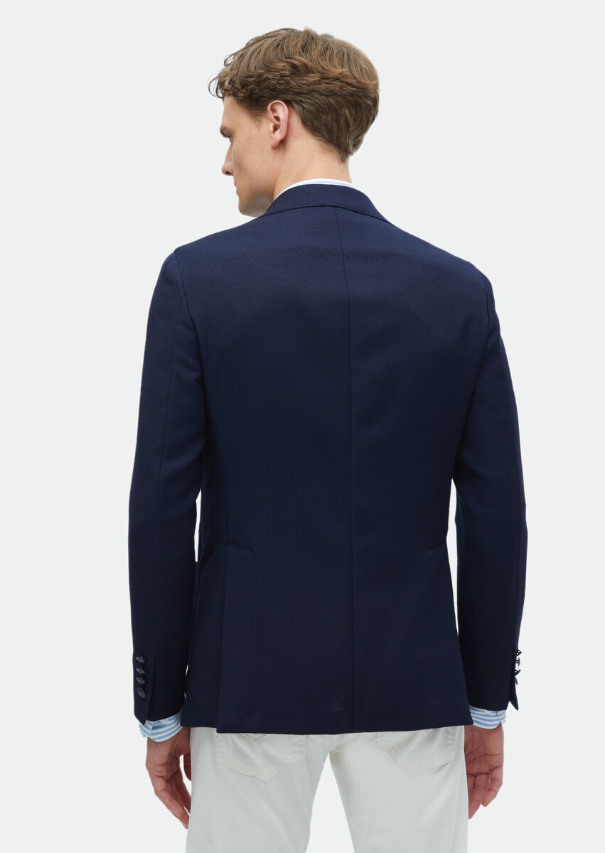 Navy Blue Plain Comfort Fit 100% Wool Jacket - 7