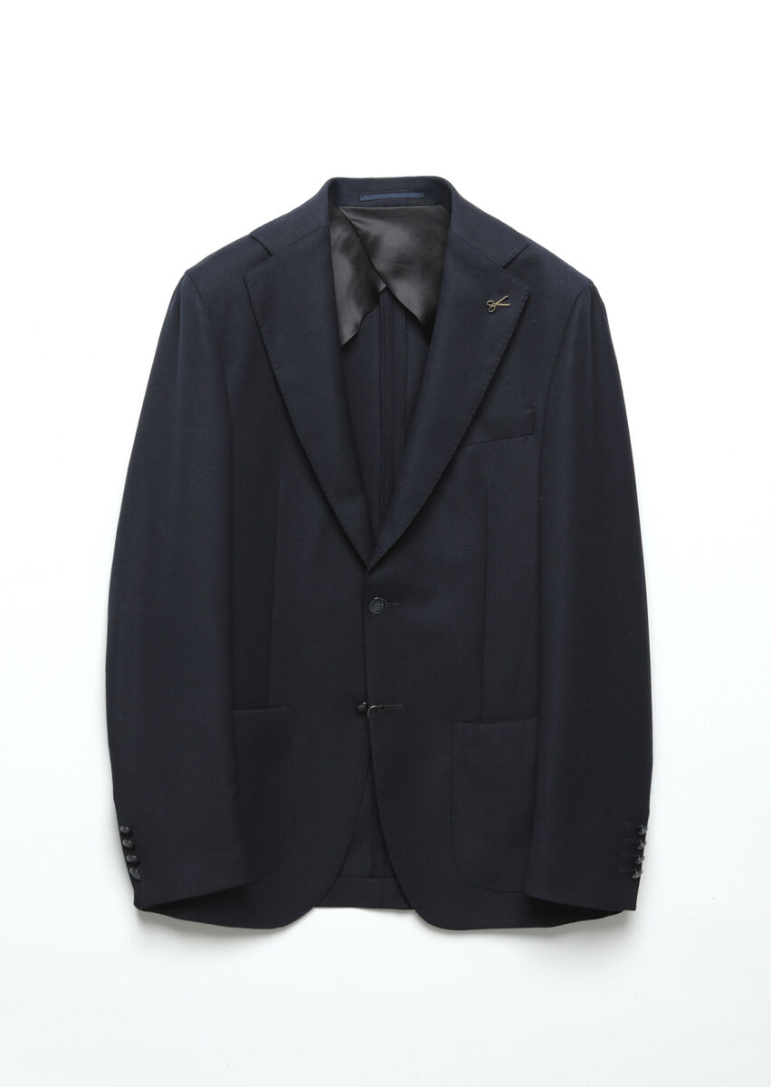 Navy Blue Plain Comfort Fit 100% Wool Jacket - 1